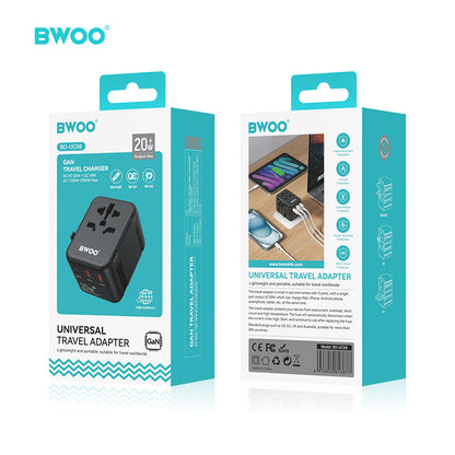 BWOO International Multi Plug Travel Adapter GaN PD 20W 3 in 1 BO-UC08