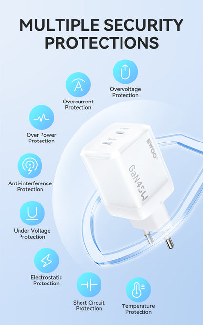 45W USB-C Dual ports GaN Charger BO-CDA223