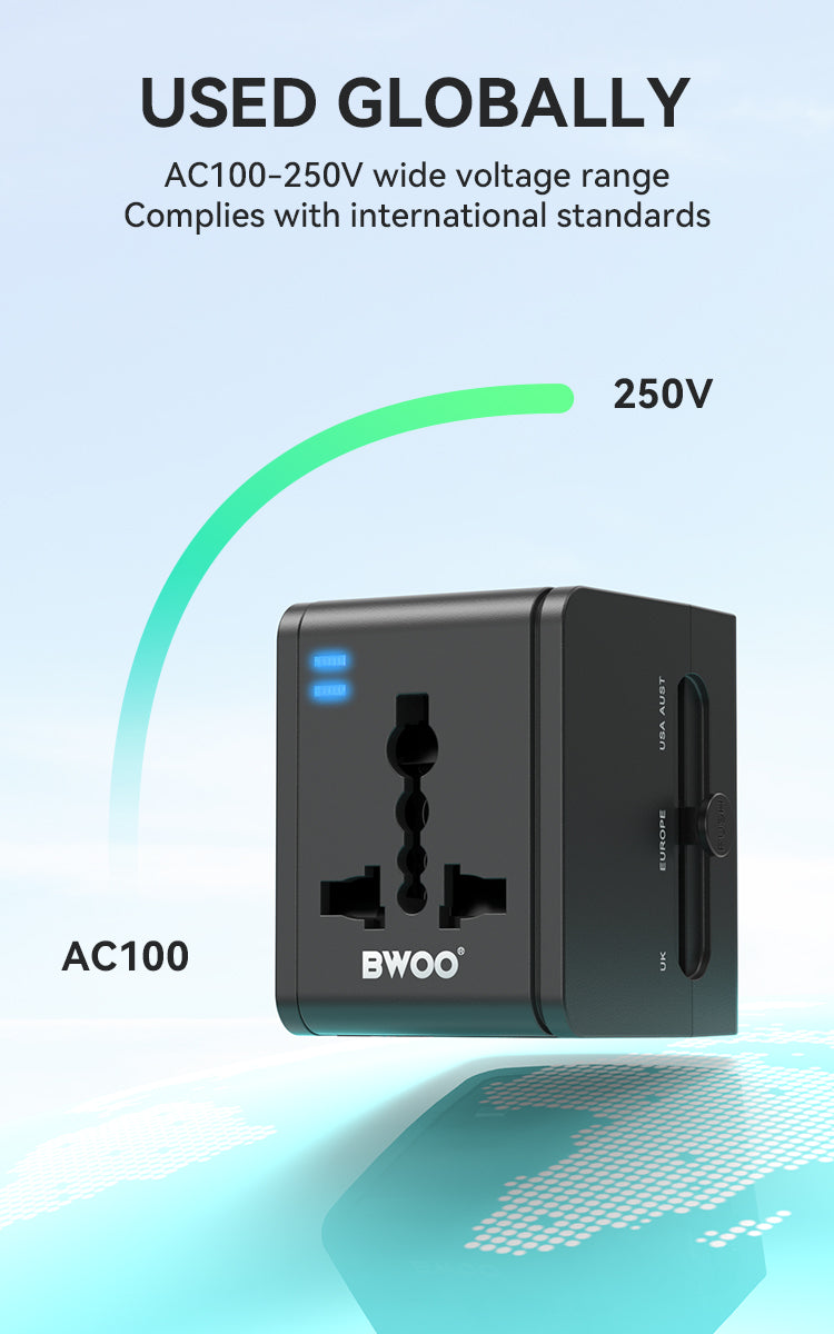 Travel Adapter 15W 2 in 1 with Type-C + USB-A for EU UK AUS US BO-UC06