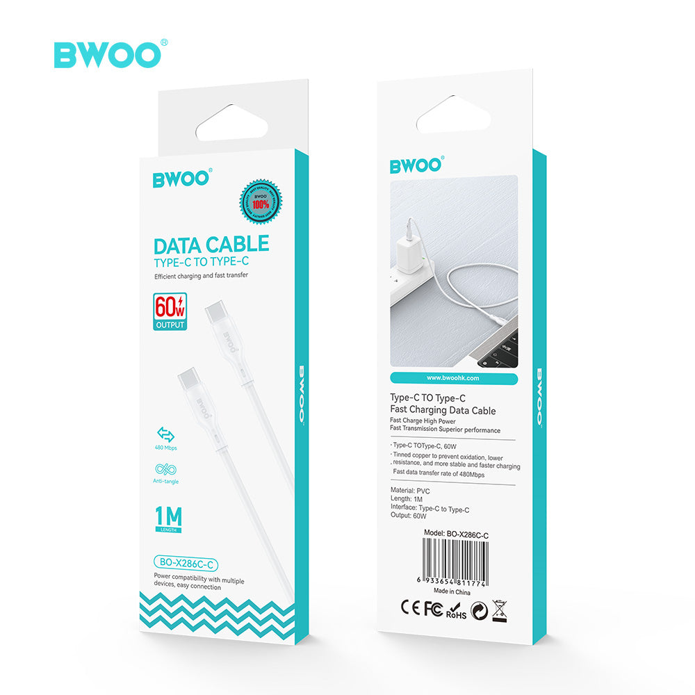 BWOO  USB-C to USB-C Fast Charging Cable 60 W 1M X286CC