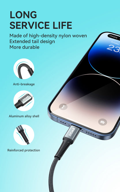 BWOO USB-C to Lightning Fast Charging Cable PD 27W Nylon 3M X288CL