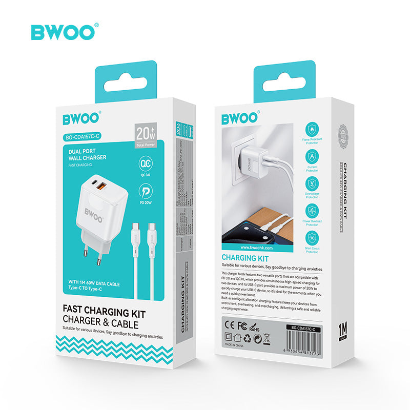 BWOO  Kit Charger + Type-C to Type-C 20W EU CDA157C-C CDA 157CC