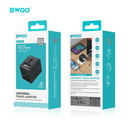 Travel Adapter 15W 2 in 1 with Type-C + USB-A for EU UK AUS US BO-UC06