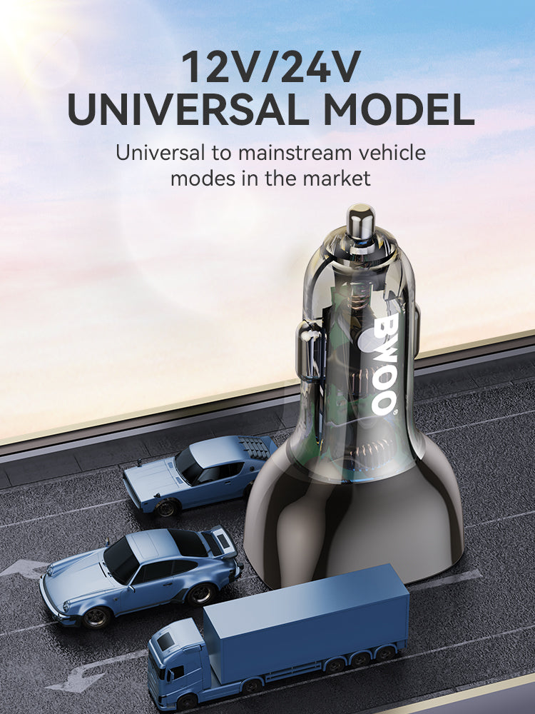 65W USB-C Car Charger 3 Port Transparent & Grey CC96