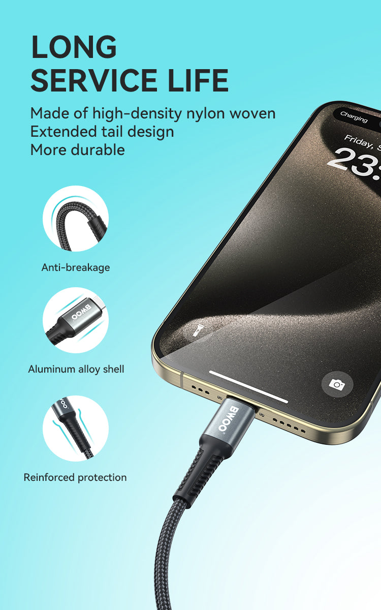BWOO USB-C to USB-C Fast Charging Cable PD 60W Nylon 3M X288CC