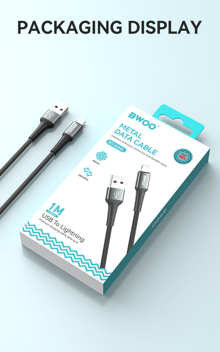 BWOO USB-A to Lightning Charging Data Cable 3A 1MX288L / 2MX288L / 3MX288L