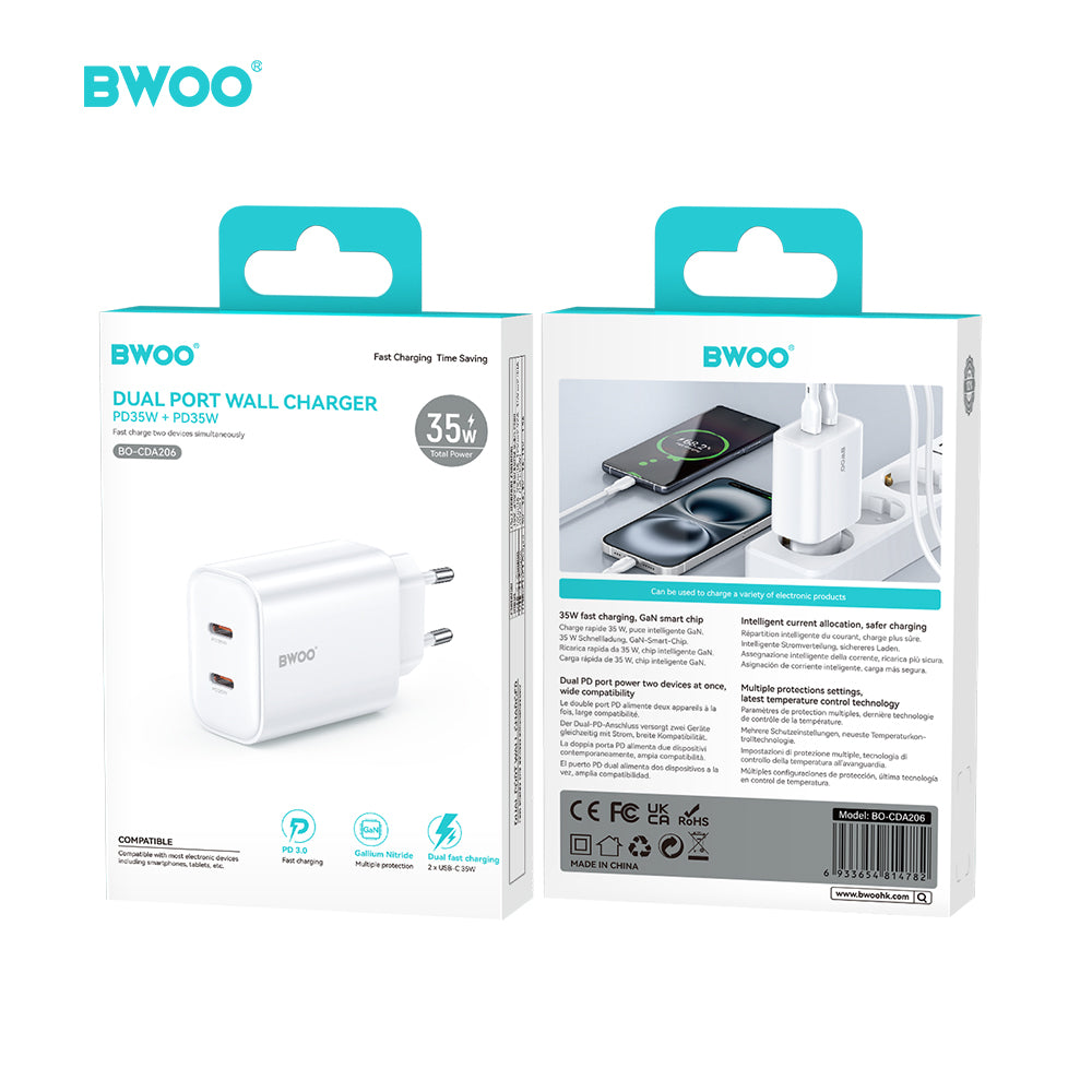35W USB-C Dual Ports Fast Charger 2 in 1 BO-CDA206