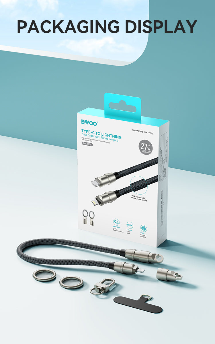 Phone Lanyard Built-in USB-C to Lightning Charging Cable 2 in 1 0.3M BO-X309