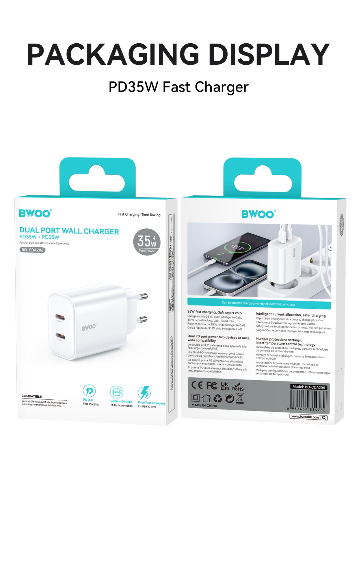 35W USB-C Dual Ports Fast Charger 2 in 1 BO-CDA206