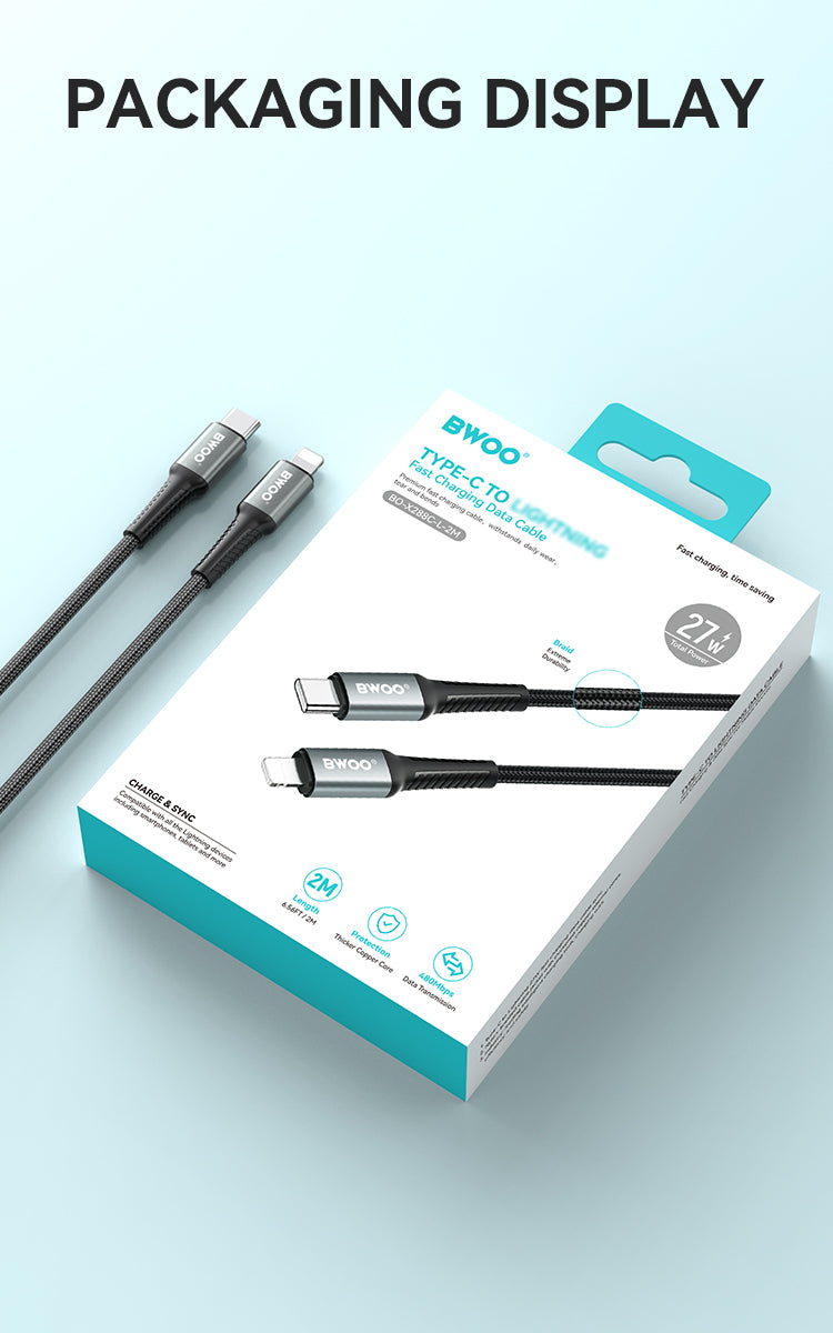 BWOO USB-C to Lightning Fast Charging Cable PD 27W Nylon 3M X288CL