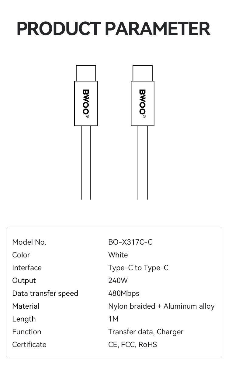 USB-C to USB-C Fast Charging Cable 240W 1M X317C-C