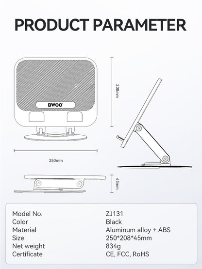 BWOO Aluminum Alloy Foldable Desktop Tablet Holder 360° Rotating ZJ131