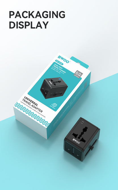 Travel Adapter 15W 2 in 1 with Type-C + USB-A for EU UK AUS US BO-UC06