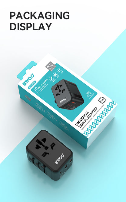 BWOO International Multi Plug Travel Adapter GaN PD 20W 3 in 1 BO-UC08