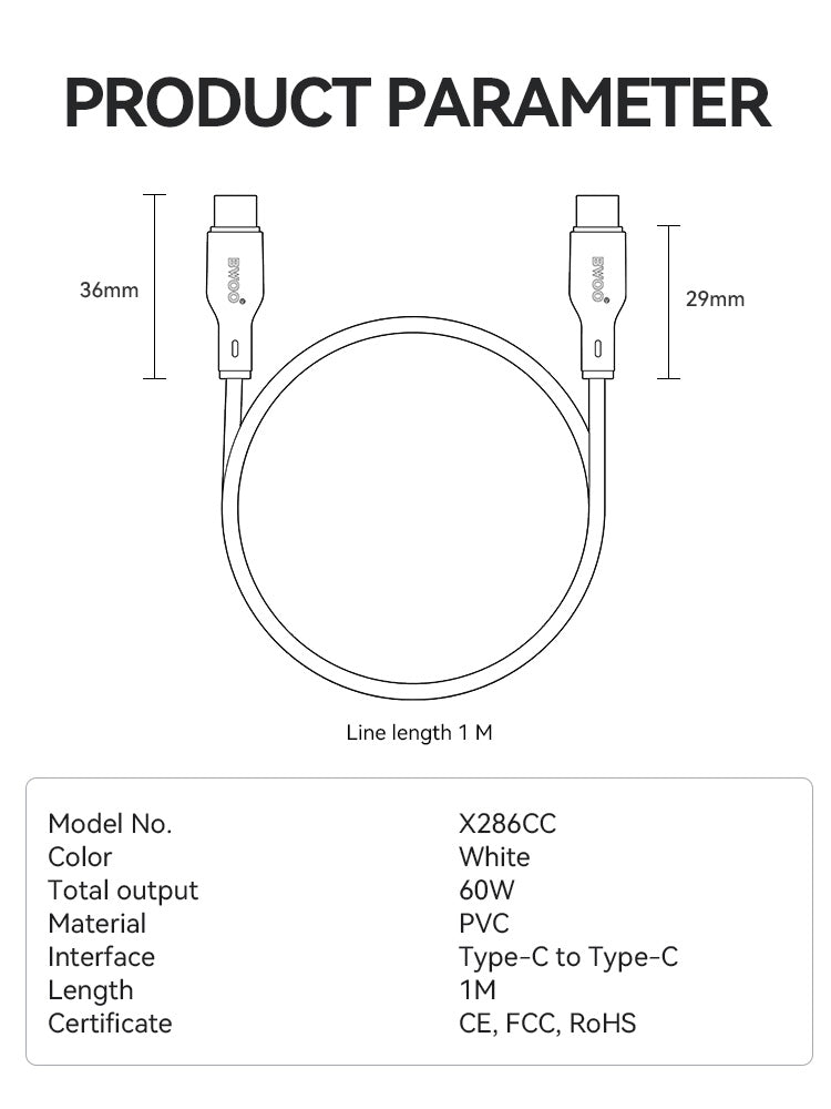 BWOO  USB-C to USB-C Fast Charging Cable 60 W 1M X286CC