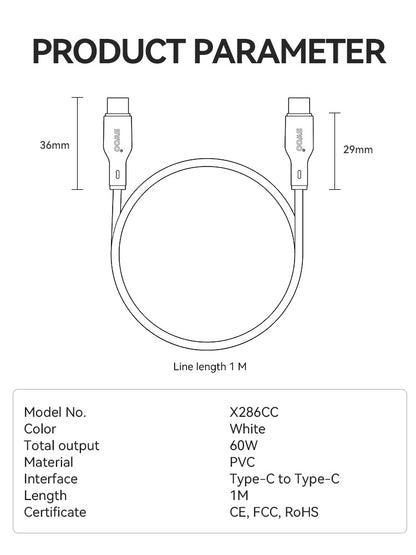BWOO  USB-C to USB-C Fast Charging Cable 60 W 1M X286CC