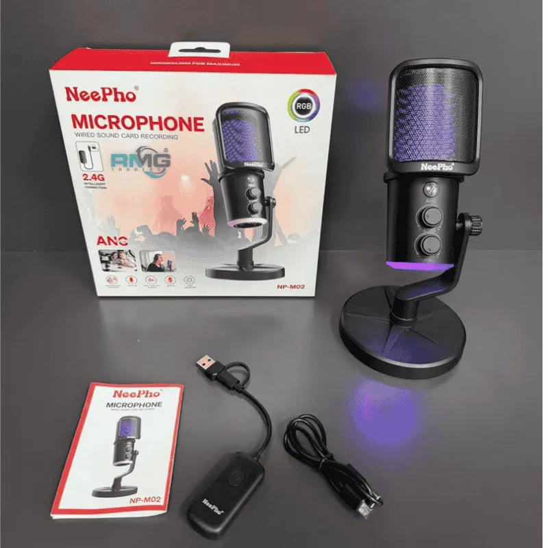 NeePho NP-M02 RGB USB/Type-C Gaming Microphone with ANC, Black