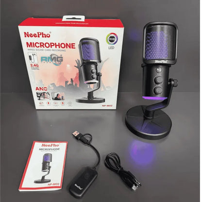 NeePho NP-M02 RGB USB/Type-C Gaming Microphone with ANC, Black