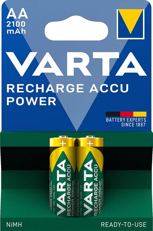 VARTA RECHARGE ACCU POWER AA BATTERIES LR6 2100mAh NiMH MIGNON 2BL 1.2V NEW